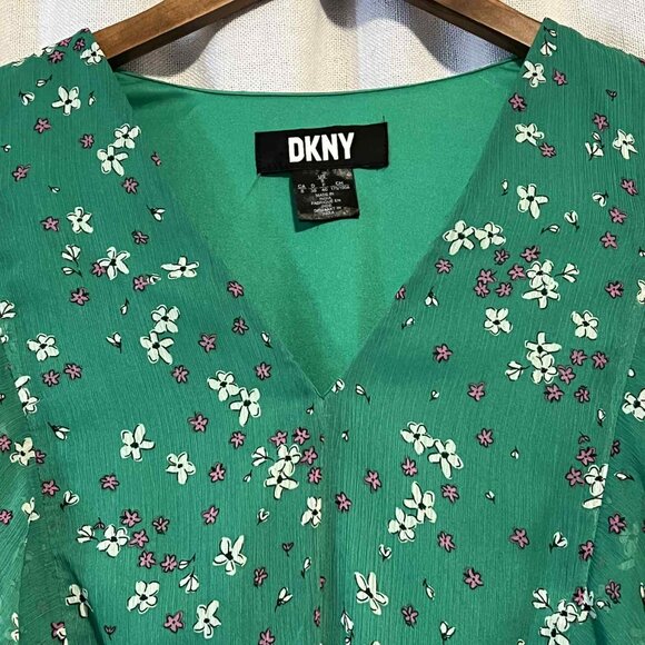 DKNY Green Floral Flutter Sleeve Midi Dress Size 8 - Picture 8 of 12